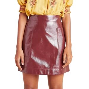 Anthropologie Faux Leather Skirt Womens Size  10P Wine Square Pockets Mini Skirt